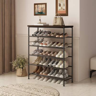 SUOERNUO 4 Tier 5 Tier 6 Tier Shoe Rack Organizer for Closet Entryway Free Standing Metal Storage Shelf with MDF Top Boa