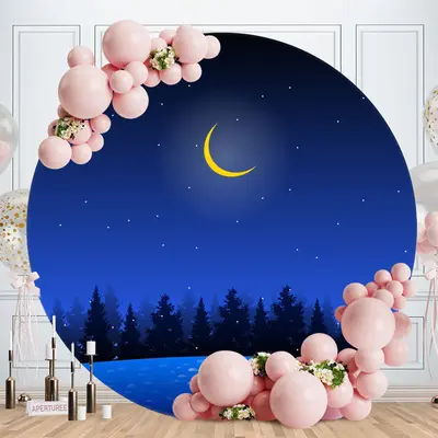 Aperturee Sea Blue Sky And Moon Round Birthday Backdrop