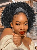 16 Inch Short Curly Headband Wigs for Women, Gorgeous Fluffy Wave Wig with Knot Design Headband, Adjustable Wig Head, Synthet...