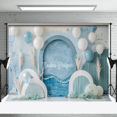 Retro Arch Balloons Beach Summer Cake Smash Backdrop - Aperturee
