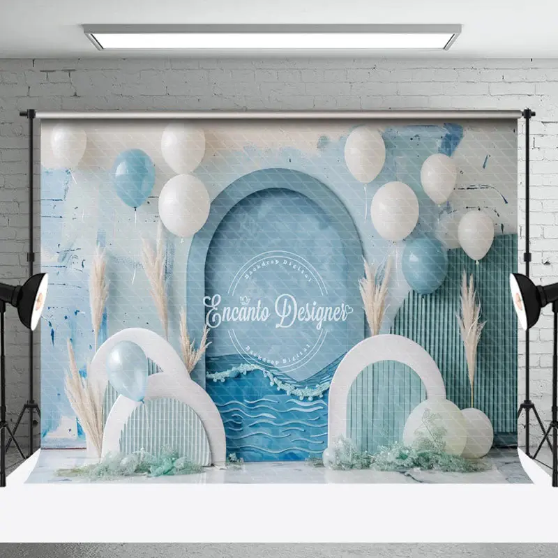 Retro Arch Balloons Beach Summer Cake Smash Backdrop - Aperturee