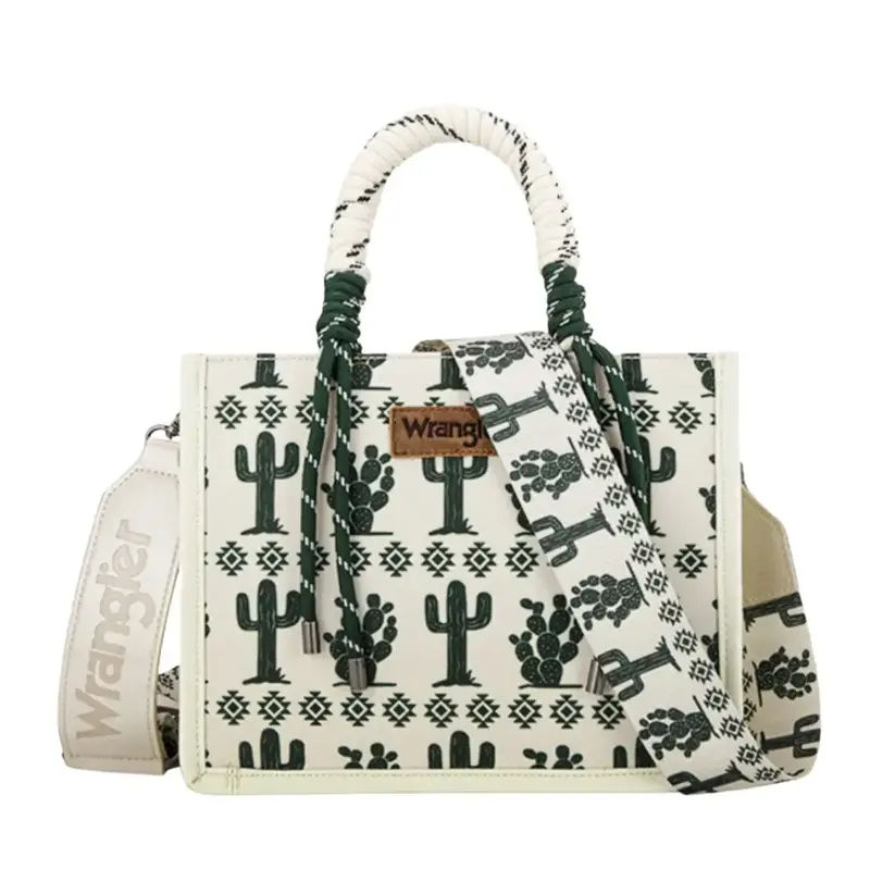Wrangler Western Satchel Bags for Women with Braided Rope Handle Boho Bag Multi-Pocket Cactus Tote Handbag Sturdy Casual Purs...