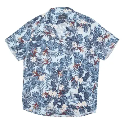 JEAN PASCALE Mens Hawaiian Shirt Blue Viscose Floral XL