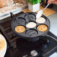 Mini Pancake Pan with Handle, 1 Count 7-grid Smile Face Pattern Non-stick Aluminum Alloy Pancake Pan for Cooking, Kitchen Coo...