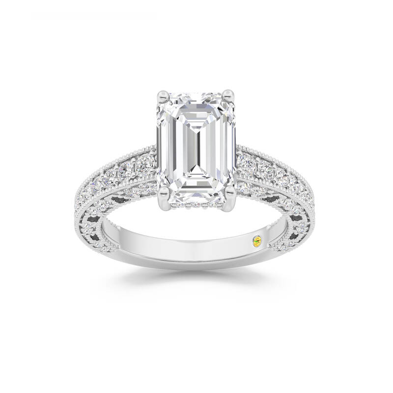 Myrra Vintage Inspired Pavé Set Emerald Cut Lab Grown Diamond Engagement Ring | 14K White Gold 3 7/8 CT. TW.