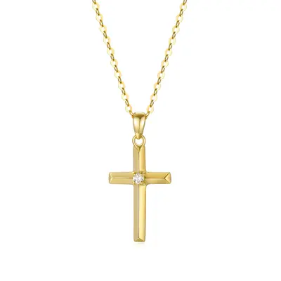 14K Gold Moissanite Cross Pendant Necklace