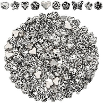 200Pcs 10 Styles Tibetan Style Alloy Beads