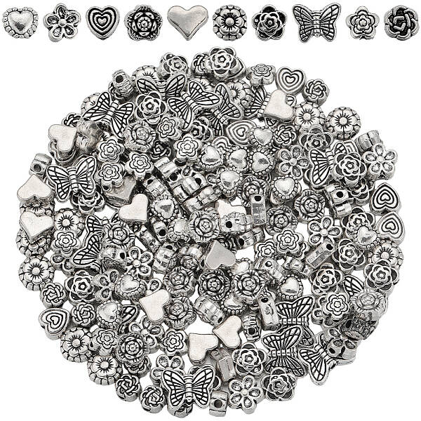 200Pcs 10 Styles Tibetan Style Alloy Beads