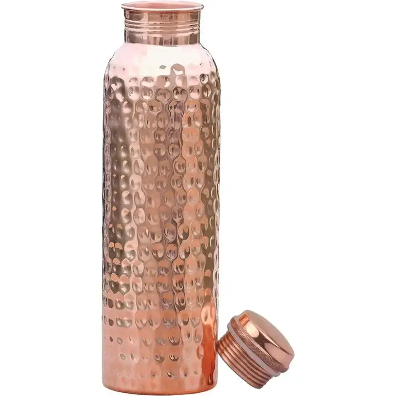 Handmade Copper Water Bottle - 34oz/1000ml - Ayurvedic Pure Copper Vessel for Heavy Duty & Leak-Proof Drinking - Disposable, ...