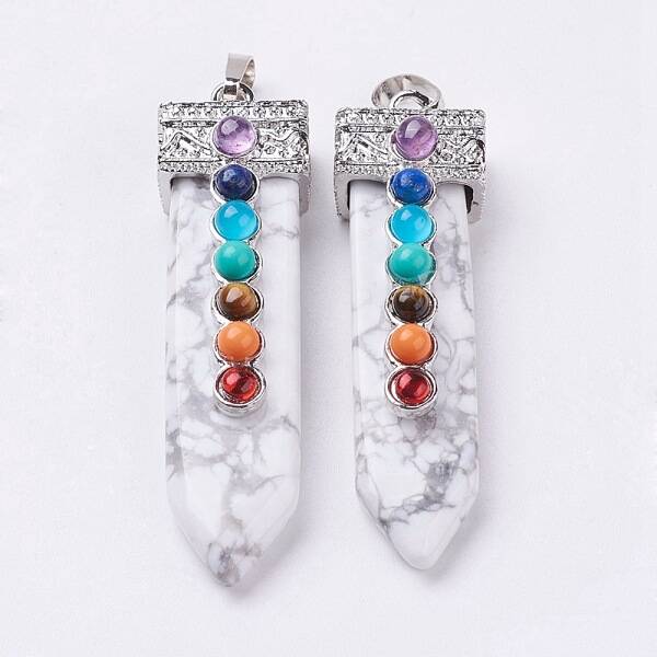 Natural Howlite with Synthetic & Natural Mixed Stone Chakra Big Pendants