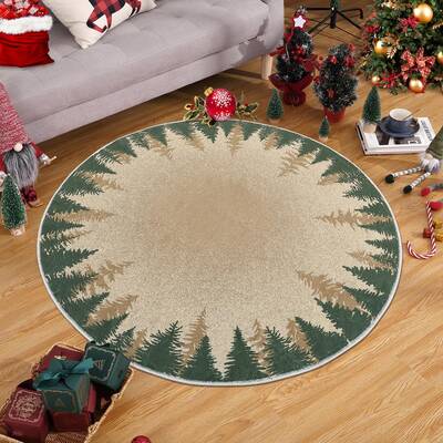 Garvee Christmas Circle Rug 3ft Small Round Rug Washable Indoor Throw Floor Cover Xmas Decorative Area Rug Snowflake Boho Rug...