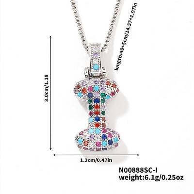 Brass Pave Colorful Cubic Zirconia Letter Pendant Box Chain Necklaces