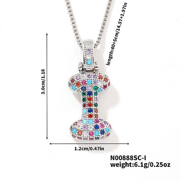 Brass Pave Colorful Cubic Zirconia Letter Pendant Box Chain Necklaces