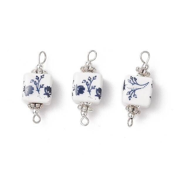 Handmade Flower Printed Porcelain Cube Links
