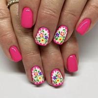 Flower Pattern Fake Nail, 24pcs Short Square False Nail for Women & Girls DIY Nail Art, Effortless Press on Nails Manicure Se...
