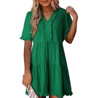Dokotoo Womens Dresses 2025 Summer Spring V Neck Short Sleeve Casual A Line Flowy Swing Shift Dress Mini Dress