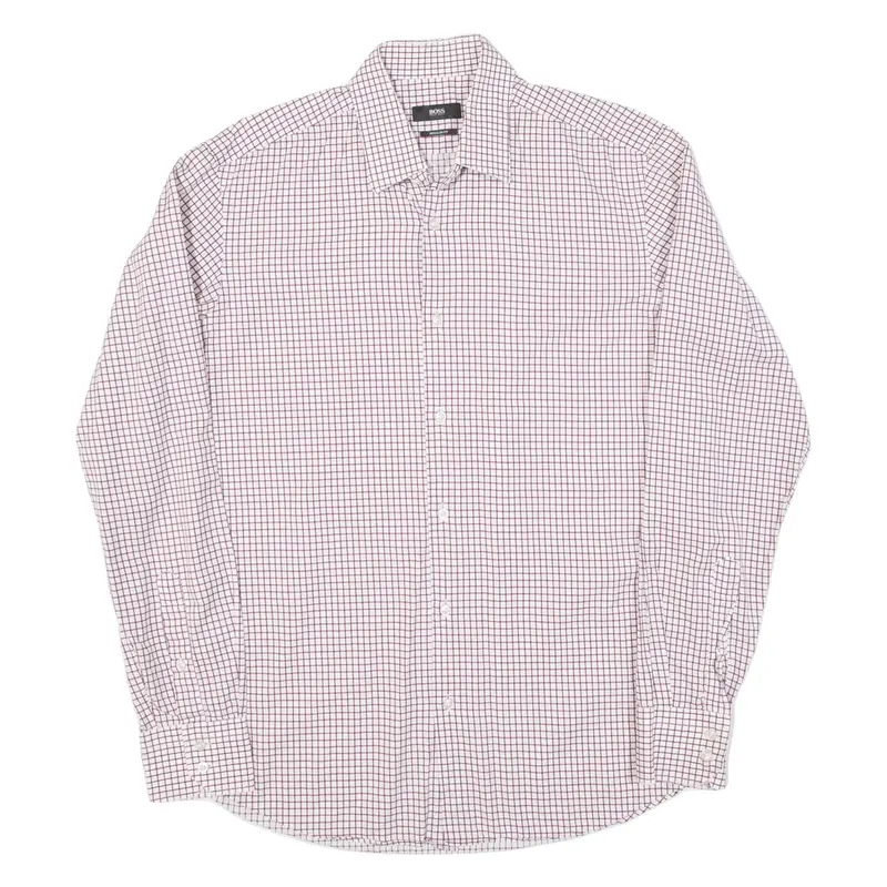 BOSS Mens Shirt Maroon Check Long Sleeve L