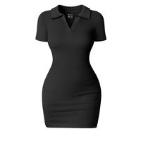 OYV Women's Mini Dresses Sexy Ribbed Short Sleeve Tummy Control Bodycon Mini Dress