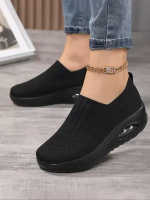 Women's Solid Color Mesh Breathable Slip on Sneakers, Casual Comfortable Sports Running Shoes, All-match Commuter Athletic Tr...