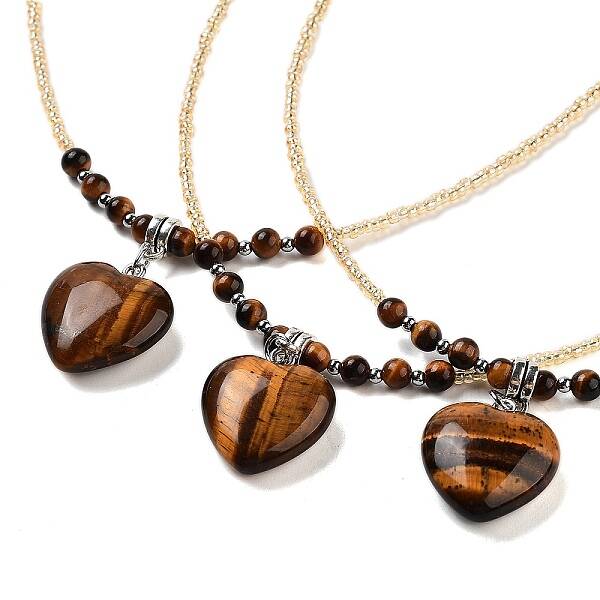 Natural Tiger Eye Heart Pendant Necklaces