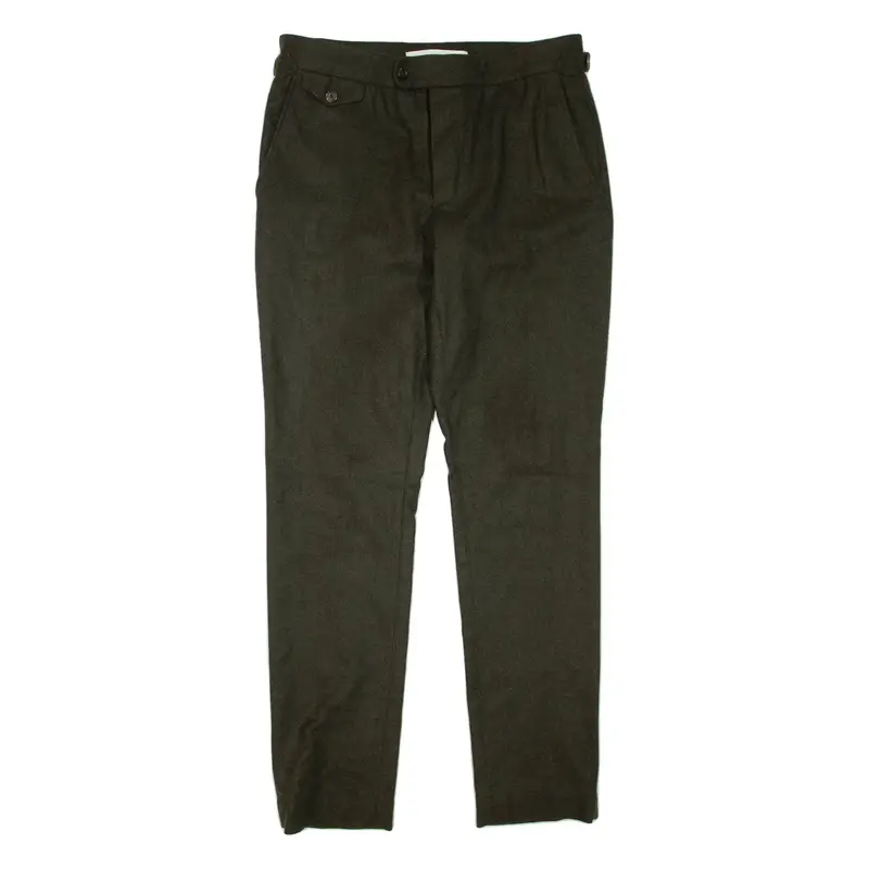 Mens Trousers Green Regular Tapered Wool W32 L32