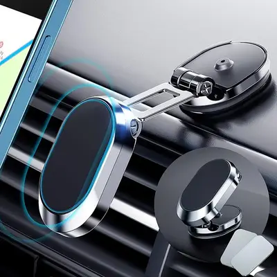 Solid Color Car Phone Holder, Magnetic Car Phone Rack, Foldable 360° Rotatable Navigation Bracket, Car Interior Phone Stand