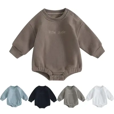 Meihuida Baby Boy Warm Sweatshirt Bubble Romper Crewneck Long Sleeve Fleece Little Dude Sweater Onesie Winter Snow Outfit Clo...