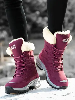 Women's Solid Color Lace Up Snow Boots, Casual Comfortable Warm Ankle Boots for Fall & Winter, Female All-match Trendy Shoes ...