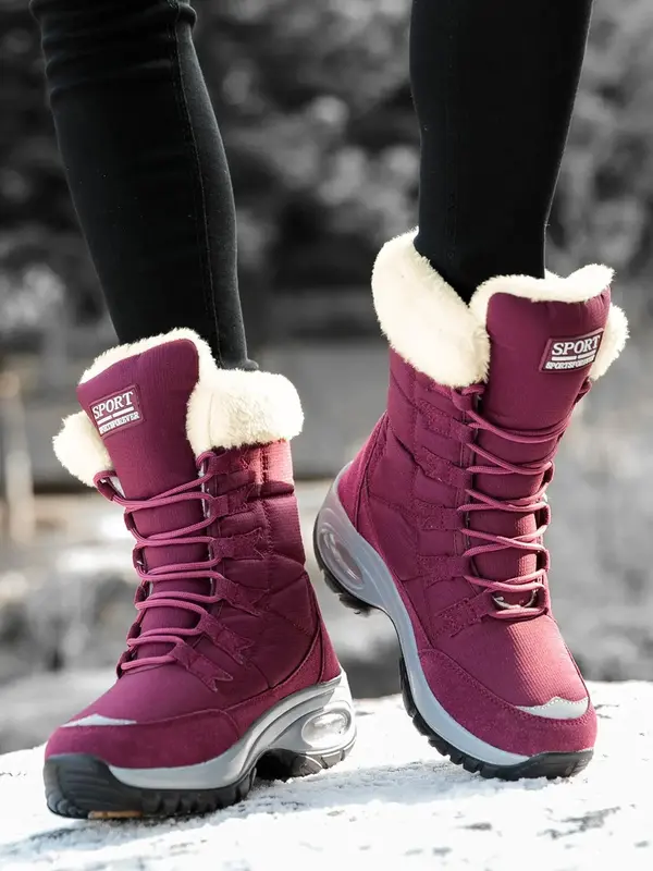 Women's Solid Color Lace Up Snow Boots, Casual Comfortable Warm Ankle Boots for Fall & Winter, Female All-match Trendy Shoes ...