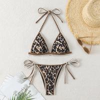 Women's Leopard Print Bikini Color Block Beach Two-Piece Set
