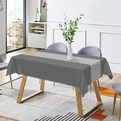 Luxury Dark Grey Checkered Line Rectangle Tablecloth - Aperturee