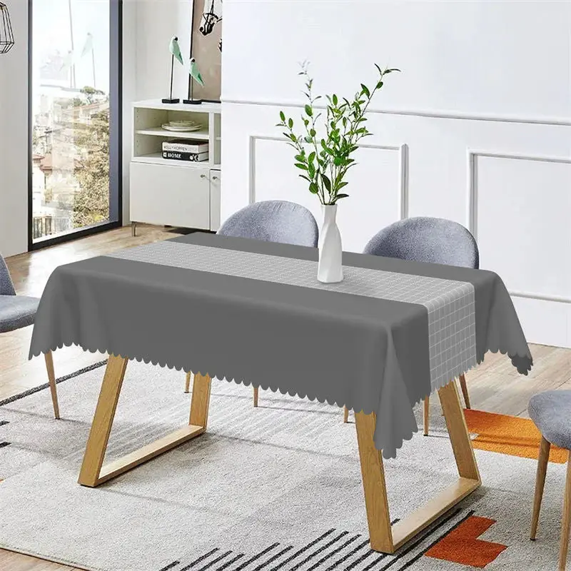 Luxury Dark Grey Checkered Line Rectangle Tablecloth - Aperturee