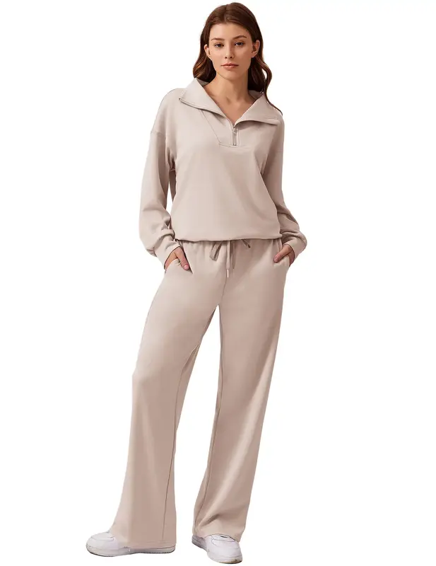 Pinspark Women's Two-Piece Sports Set Long-Sleeved Half-Zip Cardigan Sweatshirt Sports Pants Comfortable Wear Multiple Colors...