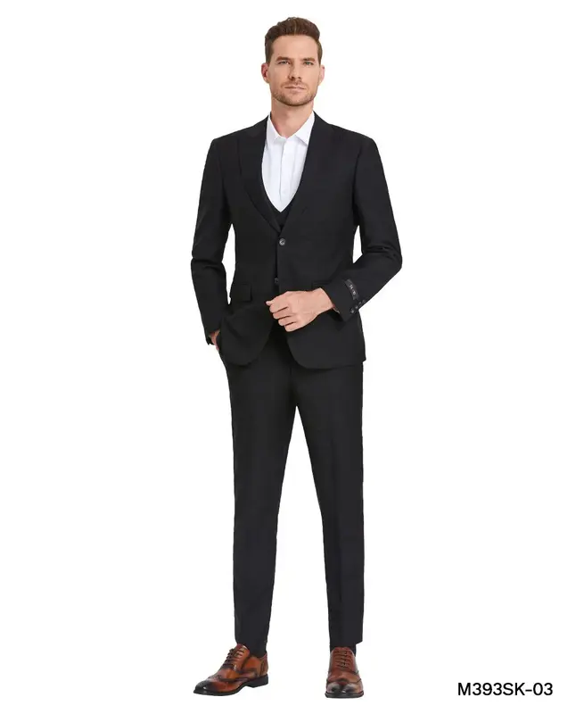 Tazio Men's Skinny Fit 3 Piece Suit Tone on Tone Windowpane