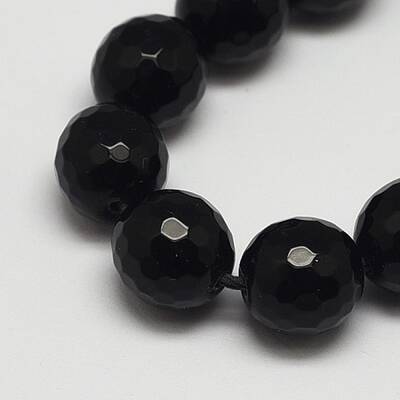 Faceted Round Grade A Black Stone Beads Strands