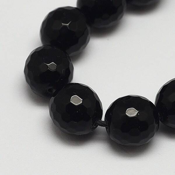 Faceted Round Grade A Black Stone Beads Strands