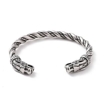 304 Stainless Steel Dragon Open Cuff Bangle for Men Women