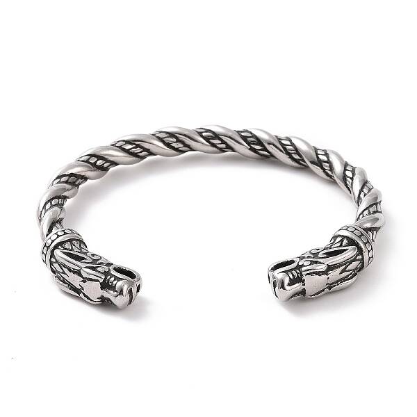 304 Stainless Steel Dragon Open Cuff Bangle for Men Women