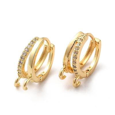 Brass Micro Pave Clear Cubic Zirconia Hoop Earring Findings