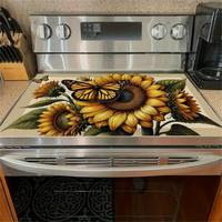 Sunflower Pattern Gas Stove Cooktop Panel Protector Cover,  1 Count Heat & Scratch Resistant Stove Top Protector, Multipurpos...