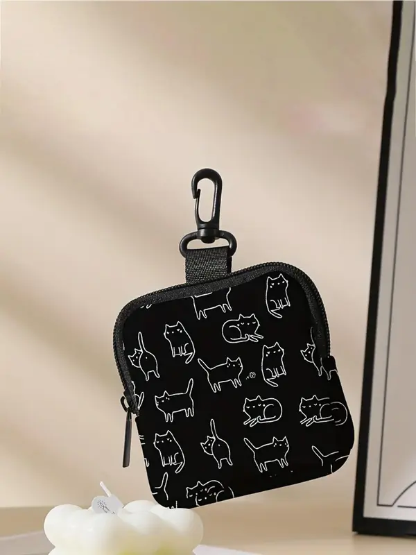 Cute Cat Pattern Coin Purse, Multi-functional Storage Bag, Durable Polyester Coin Purse, Ideal Gift for Women & Girls