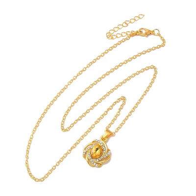 Rhinestone Flower Pandant Necklace with Cable Chains