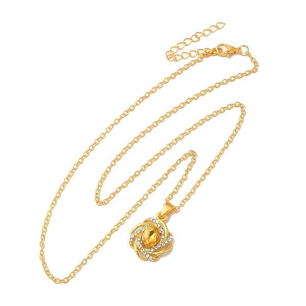 Rhinestone Flower Pandant Necklace with Cable Chains