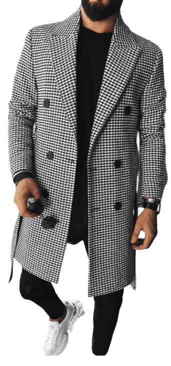 Wool Double Breasted Topcoat - Black / White
