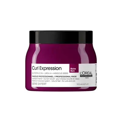 L'Oreal Professionnel, Serie Expert Curl Expression Rich, Glycerin 2.5% + Urea H + Hibiscus Seeds, Maschera cream for hair tr...
