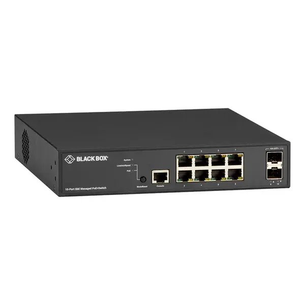 LPB3010A Black Box LPB3000 Series 8 x Ports 1000Base-T PoE+ RJ-45 + 2 x Port 10GbE SFP+ Layer 2 Managed Gigabit Ethernet Netw...