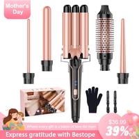 BESTOPE PRO 5 in 1 Curling Iron Curling Wand, Curling Iron Set with A Thermal Brush, A 3-Barrel Hair Crimper Iron, 3 Ceramic ...