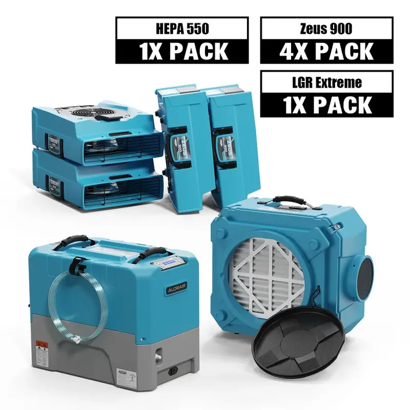 Alorair Mold Prevention Combo Pack, 1 X Storm LGR Extreme Commercial Dehumidifier, 4 X Zeus 900 Air Mover, 1 X CleanShield HE...