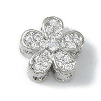 Rack Plating Brass Micro Pave Clear Cubic Zirconia Beads