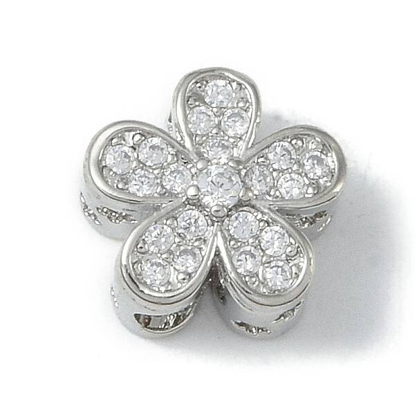Rack Plating Brass Micro Pave Clear Cubic Zirconia Beads